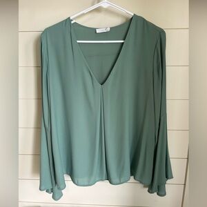 Light Sage V-Neck Flowing Blouse - Lush
